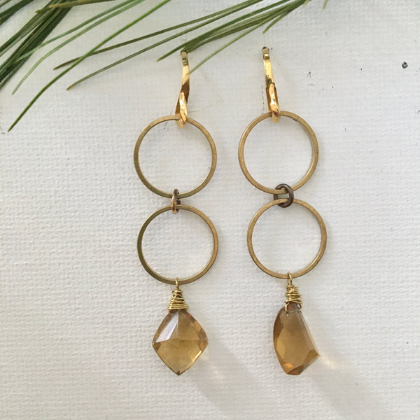 Beer Quartz Circle Drop Earrings