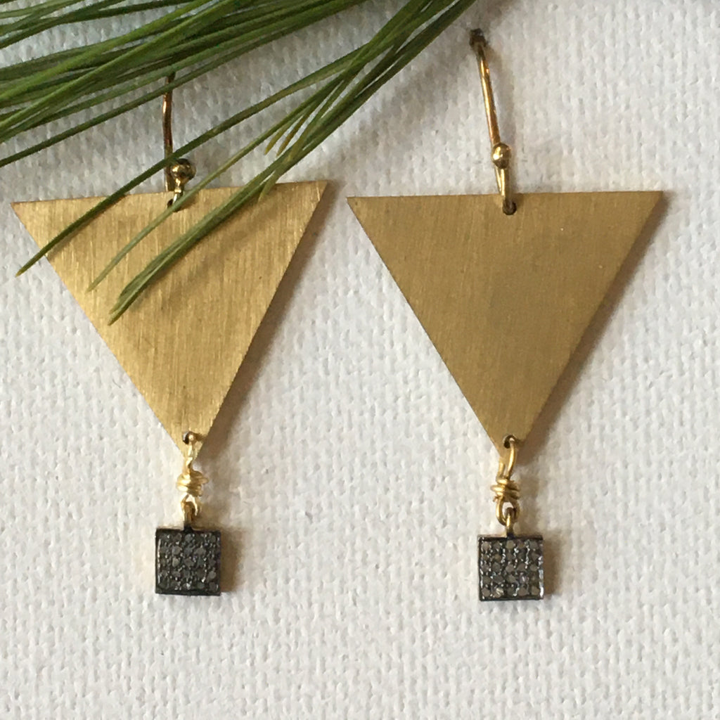 Brass and Pave Earrings