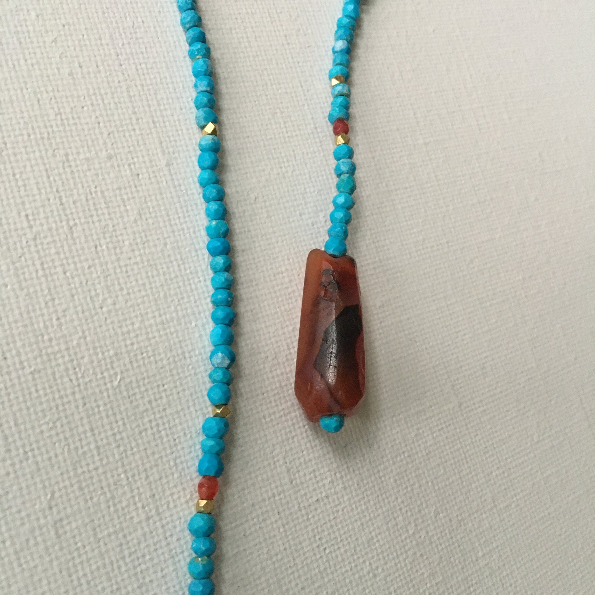 Long Lariat Aqua & Rusty Necklace