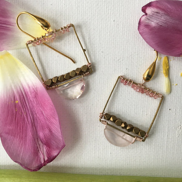 Bohemian Brass & Pink Earrings
