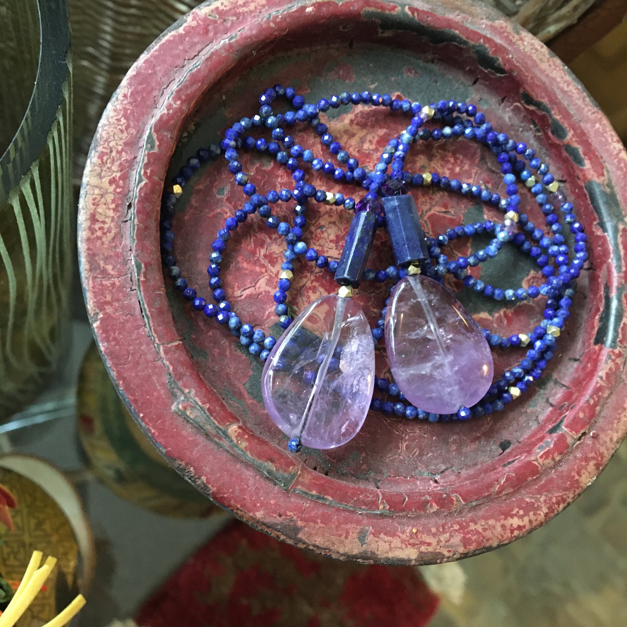 Long Lapis Lariat Necklace