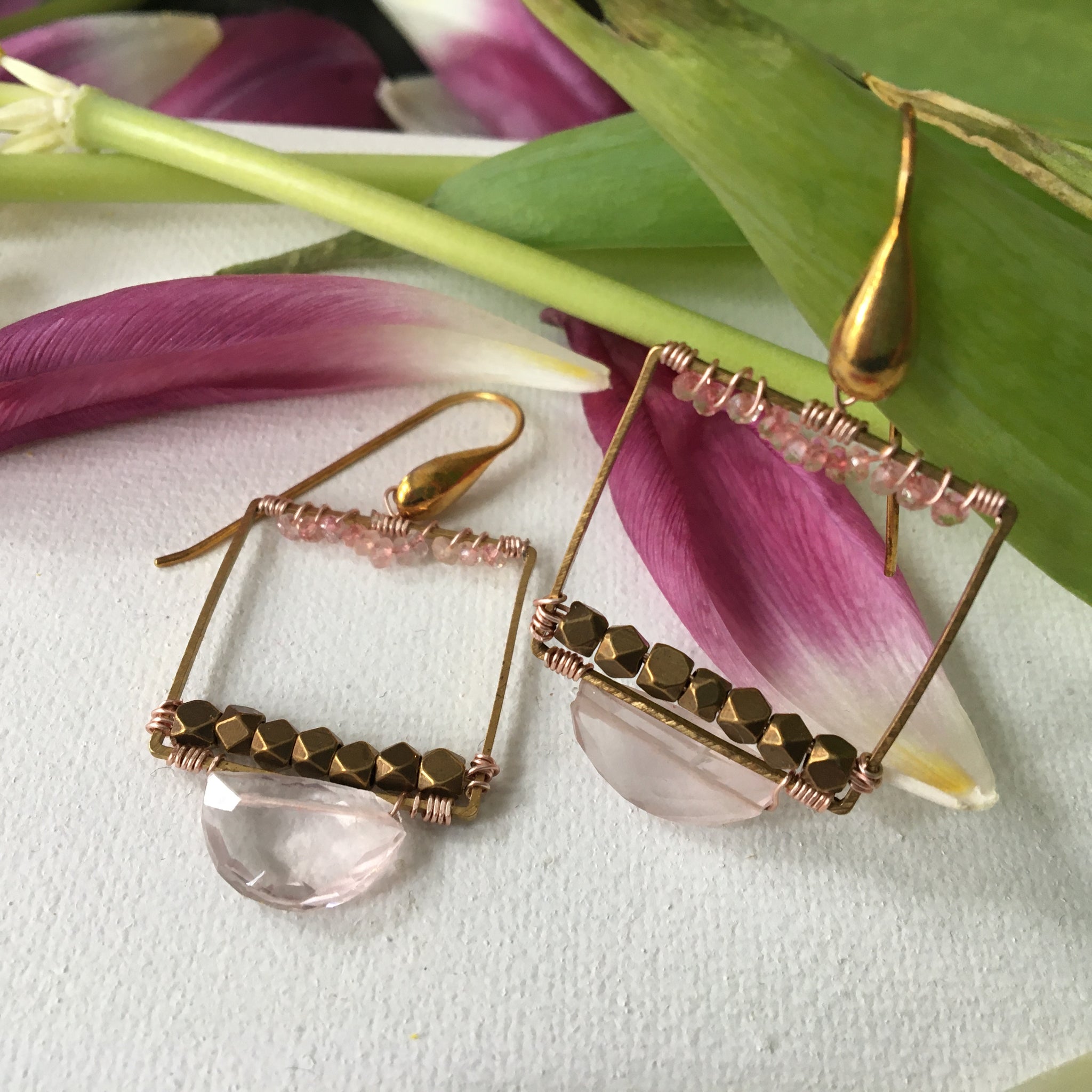 Bohemian Brass & Pink Earrings