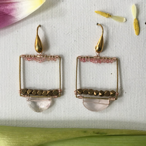 Bohemian Brass & Pink Earrings
