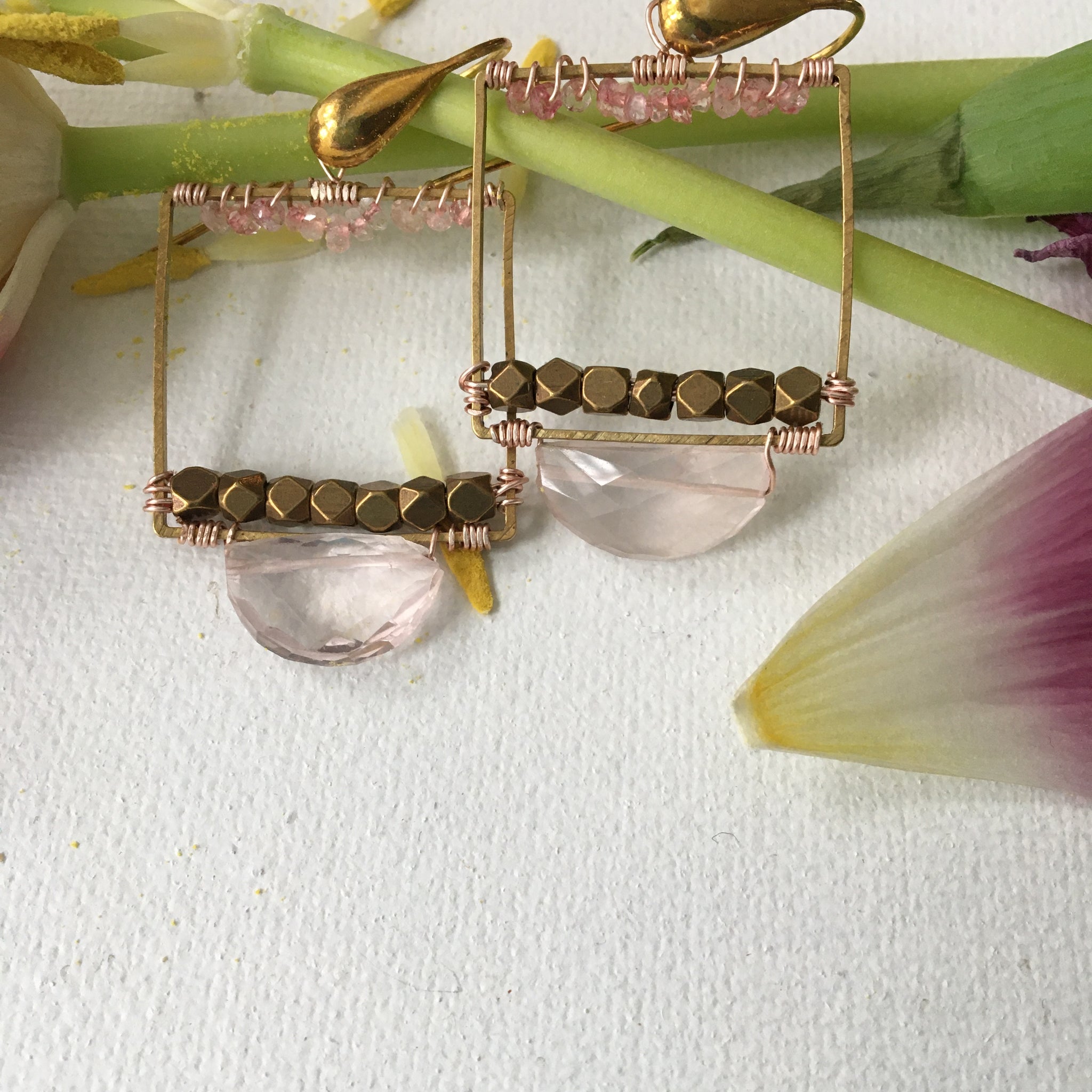 Bohemian Brass & Pink Earrings