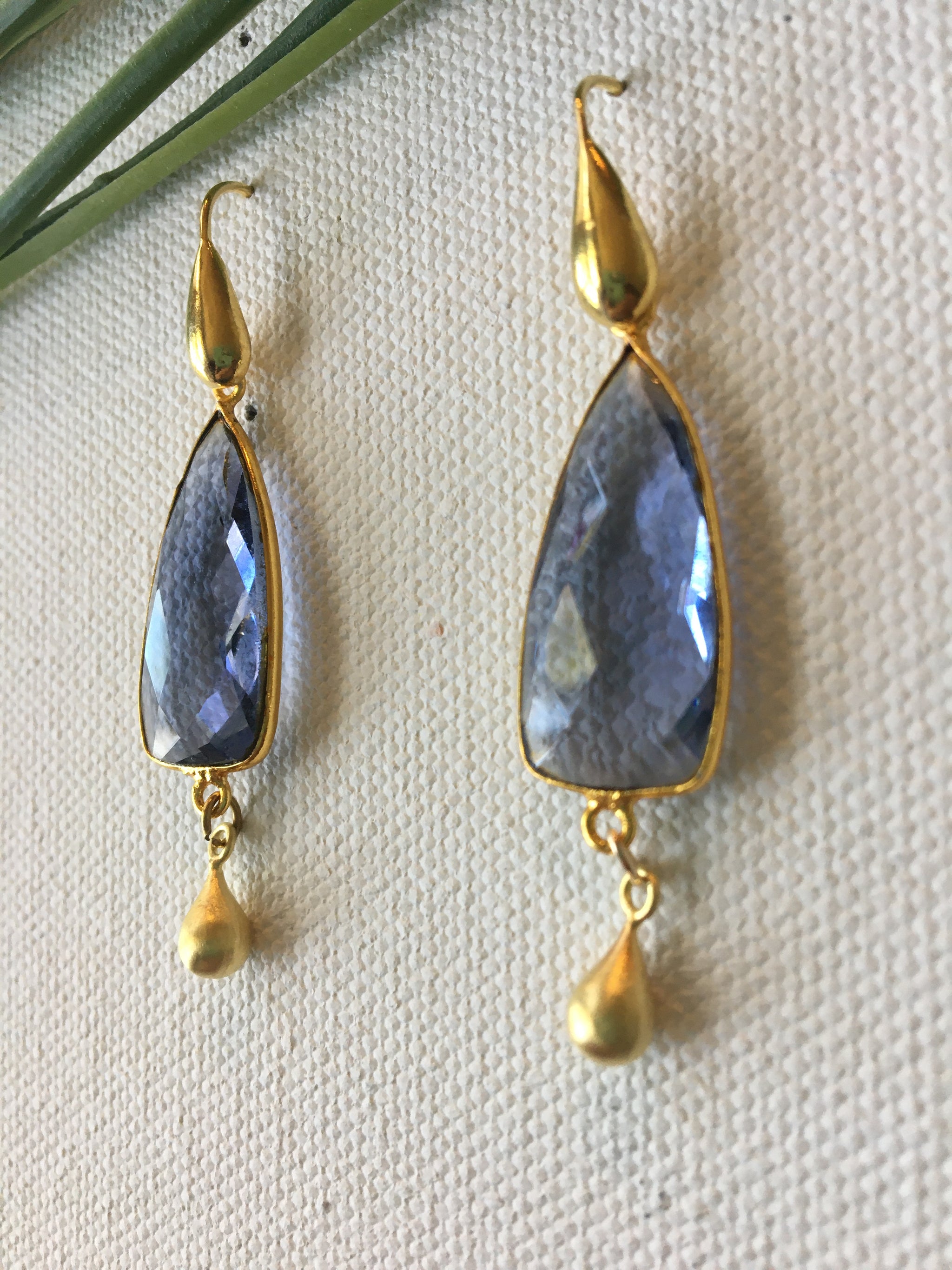 Tear Drop Gold and Iolite Earrings