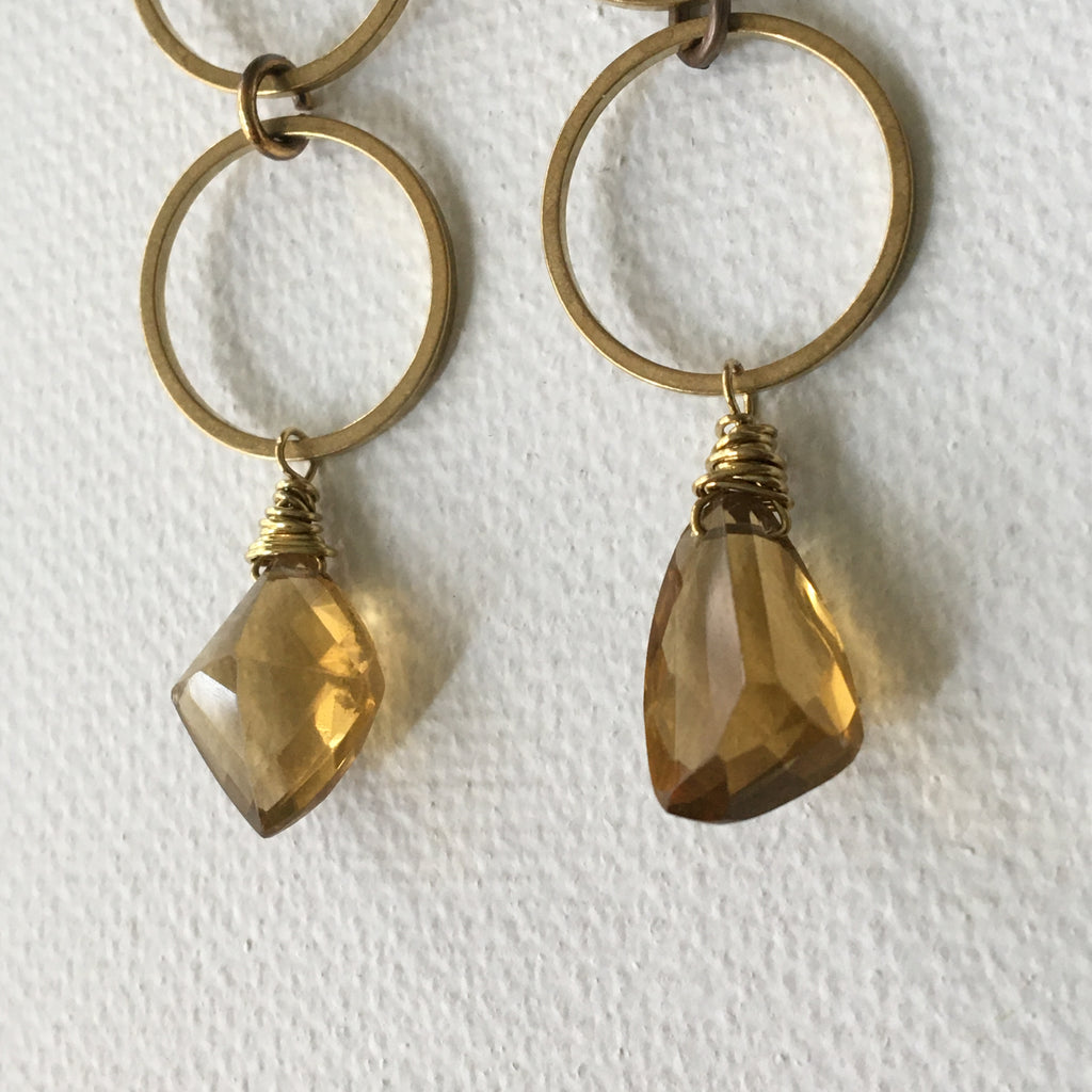 Beer Quartz Circle Drop Earrings