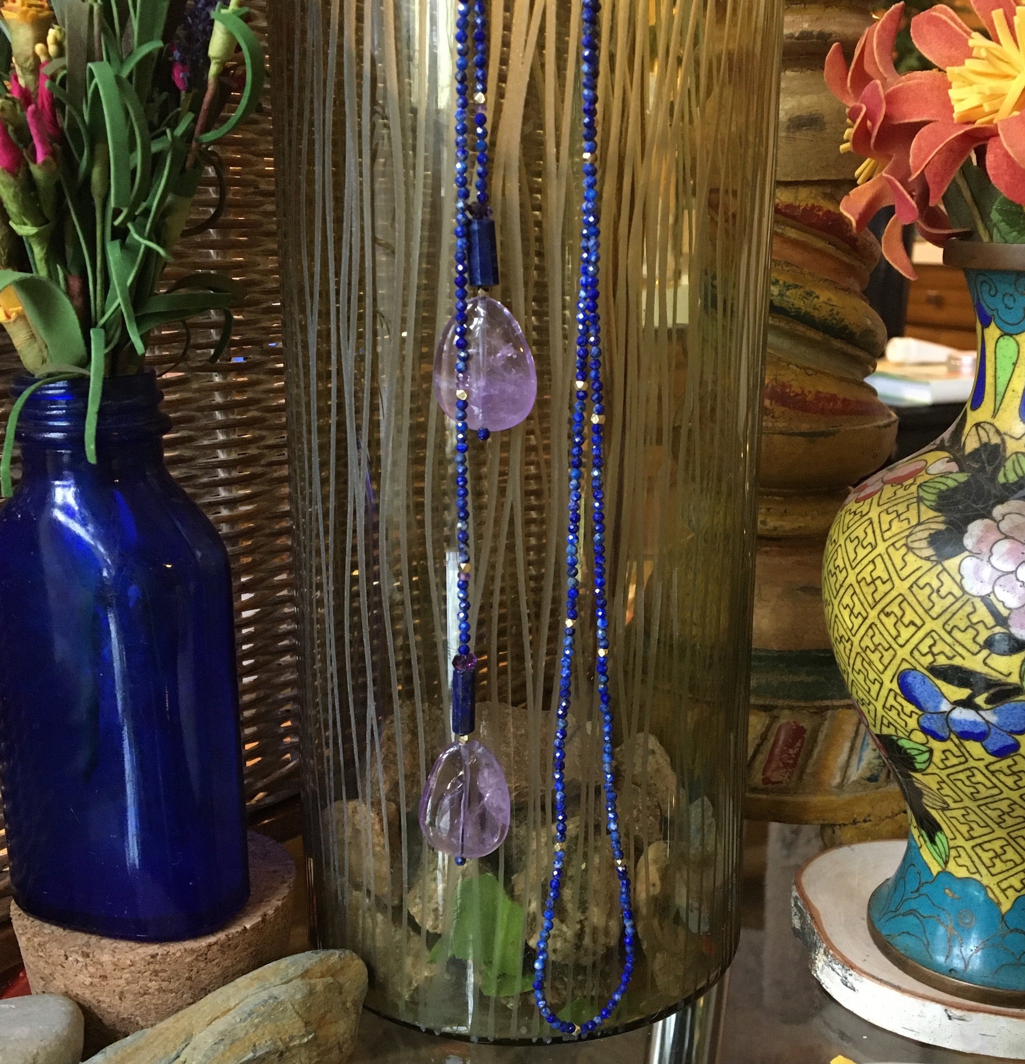 Long Lapis Lariat Necklace