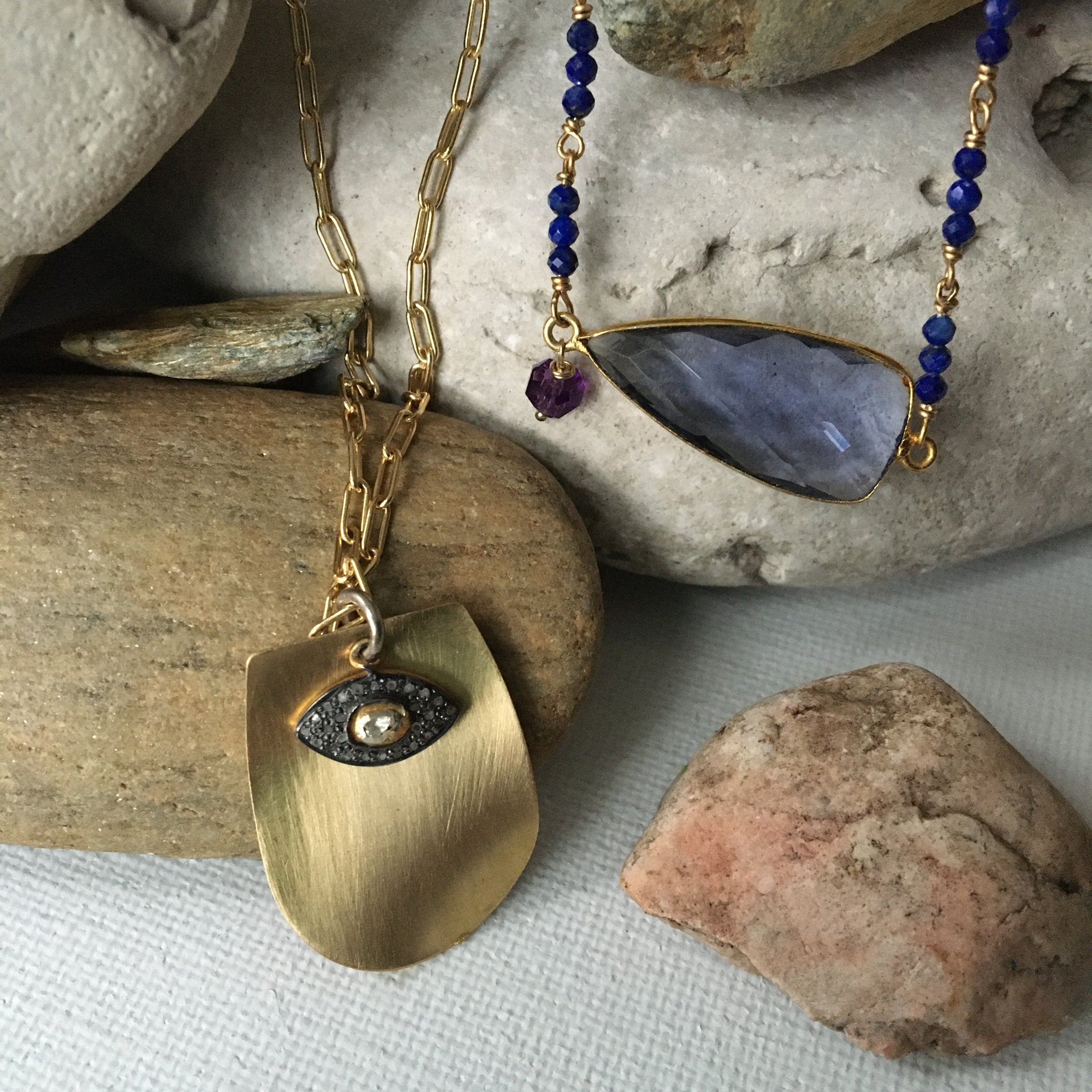 Brass & Pave Diamond Eye Necklace