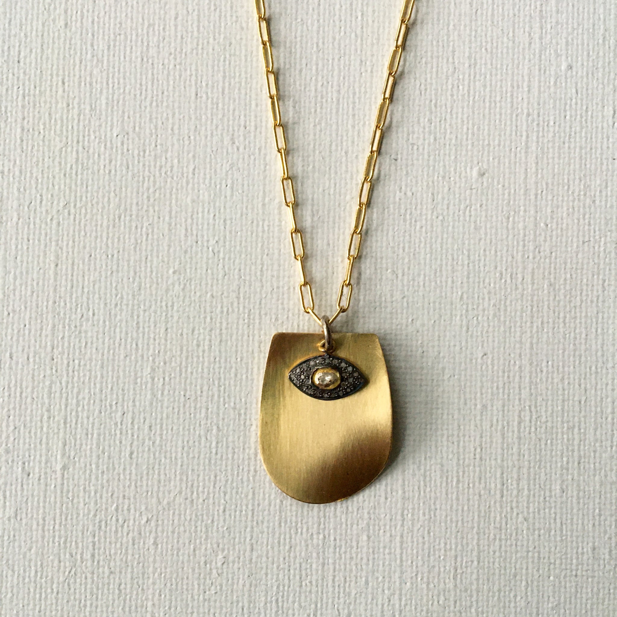 Brass & Pave Diamond Eye Necklace