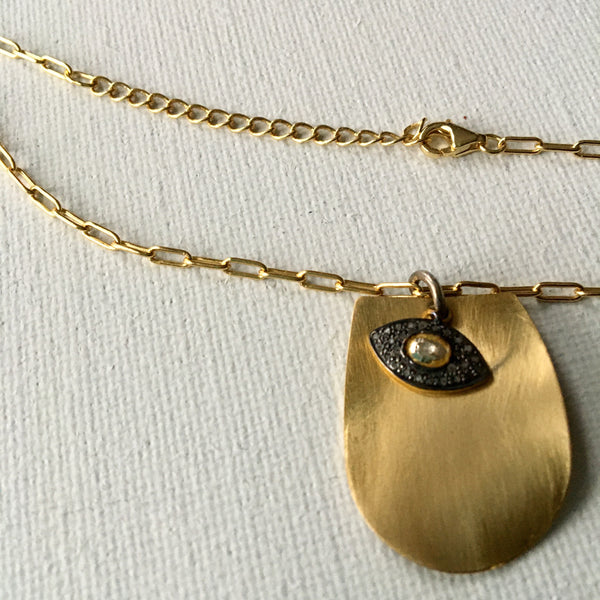 Brass & Pave Diamond Eye Necklace