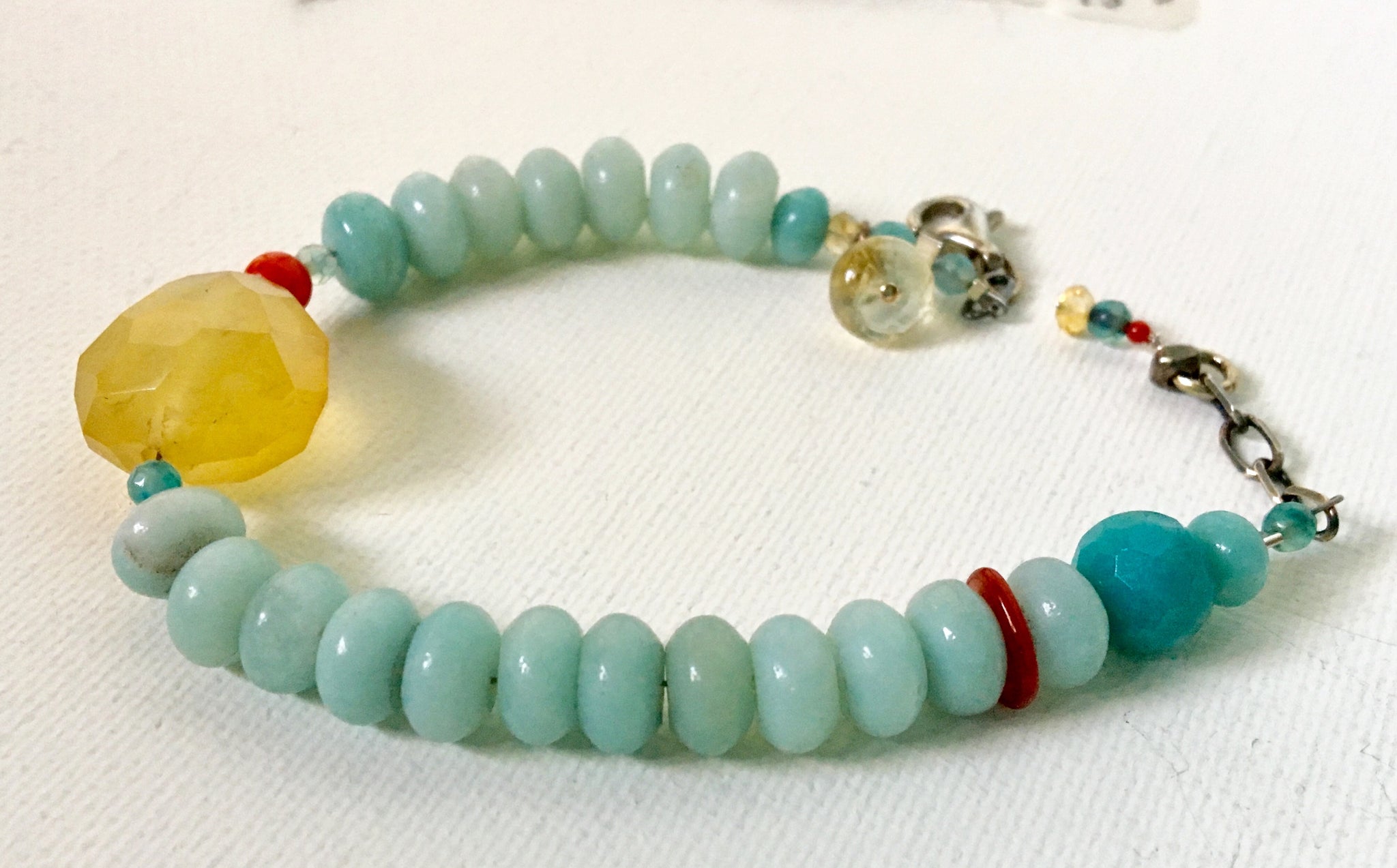 Chunky Amazonite and Big Yellow Bracelet