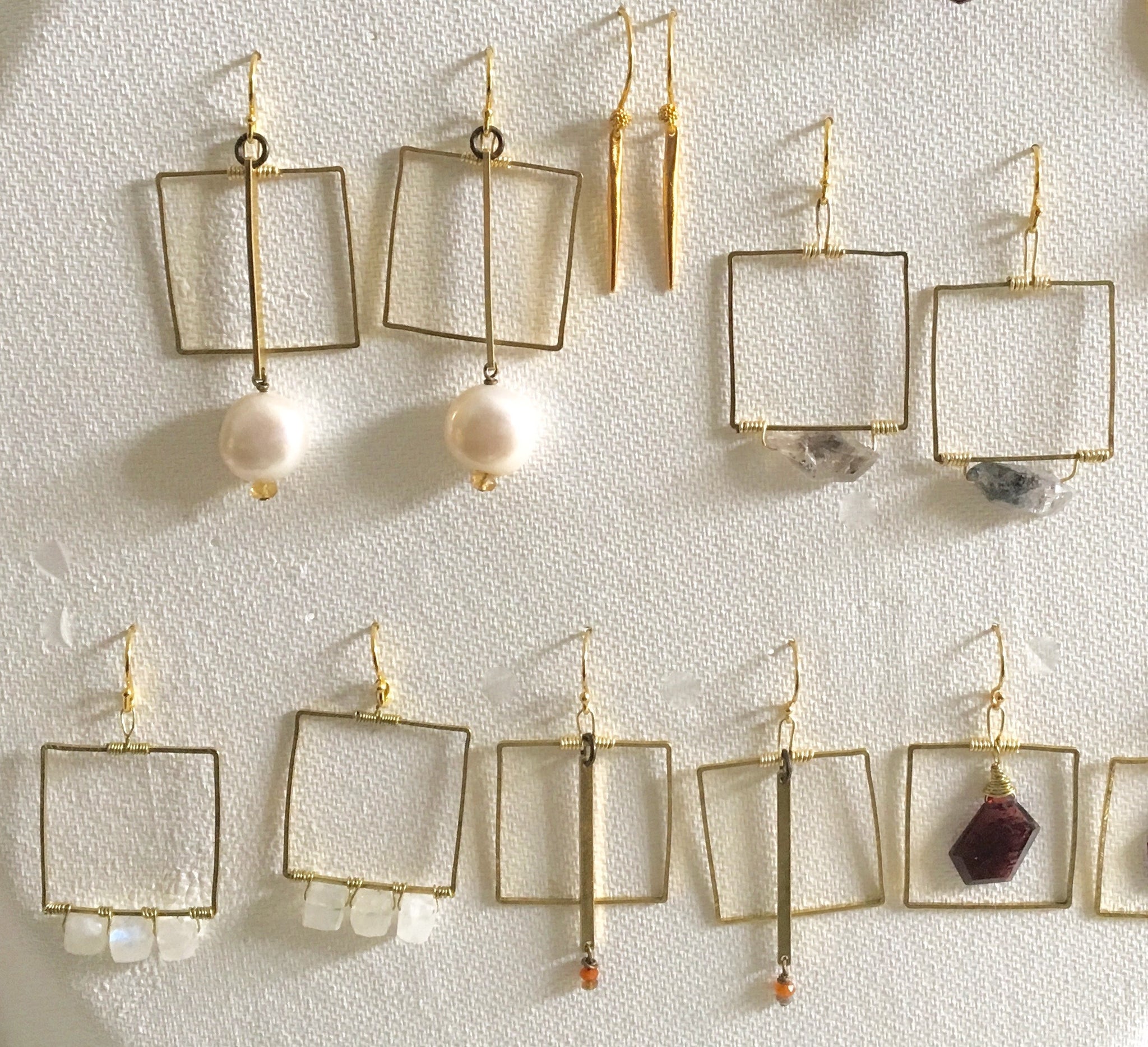 Geometric Gold Tone Pearl Earrings