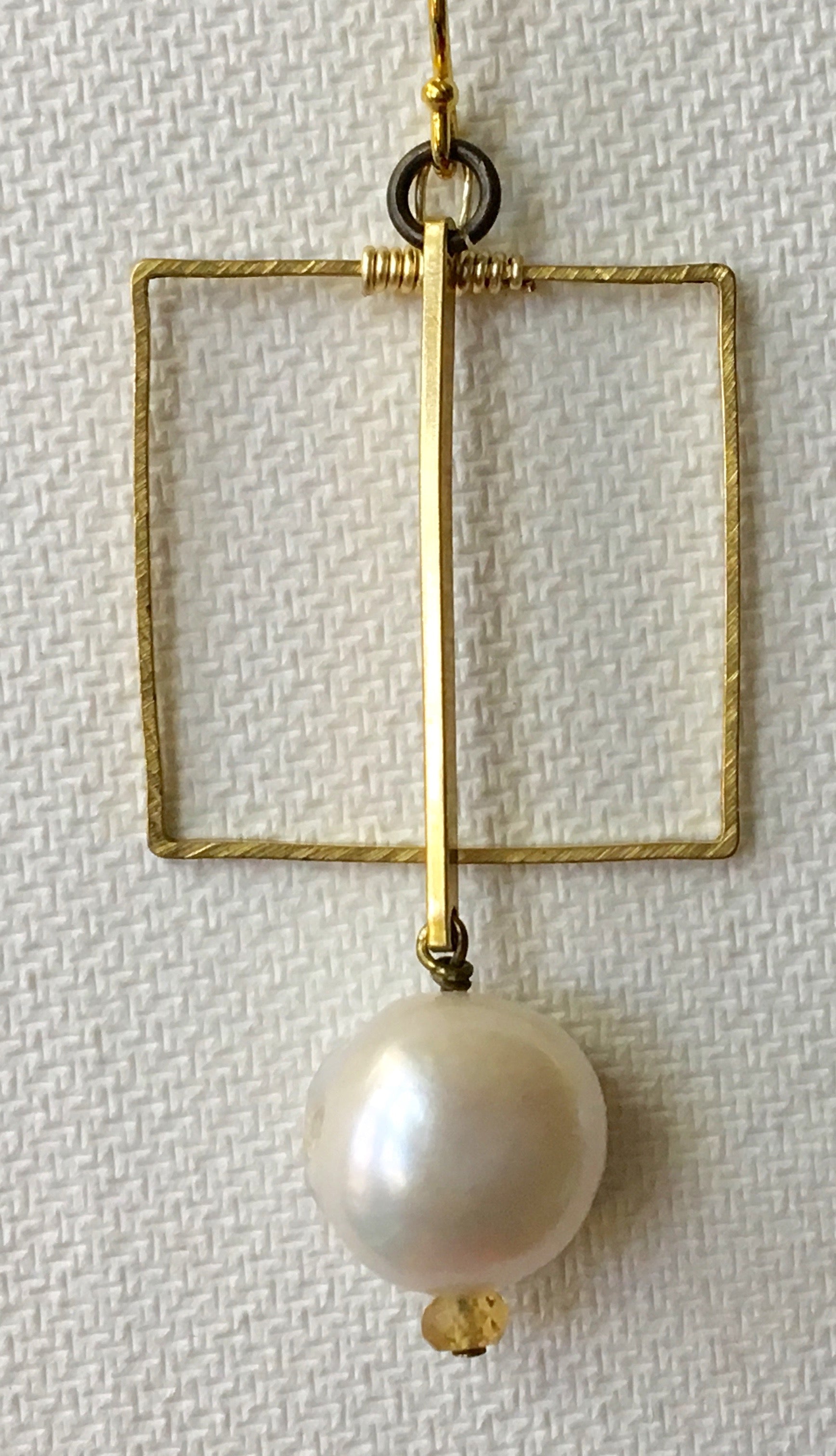 Geometric Gold Tone Pearl Earrings