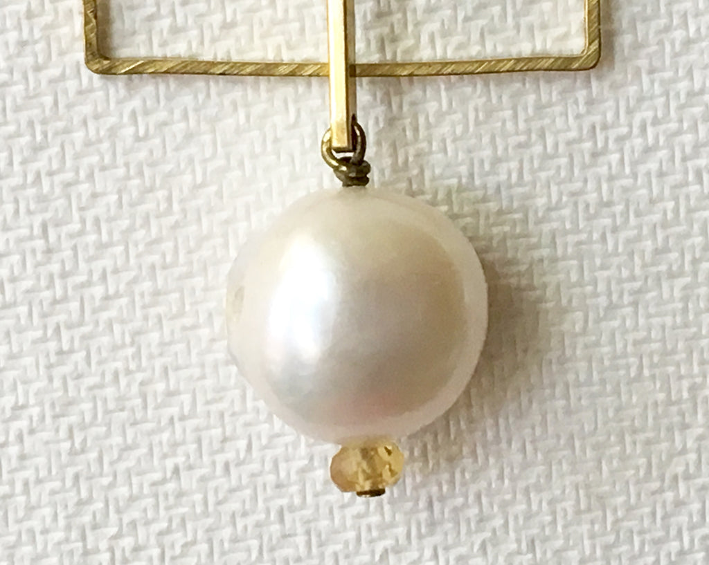 Geometric Gold Tone Pearl Earrings