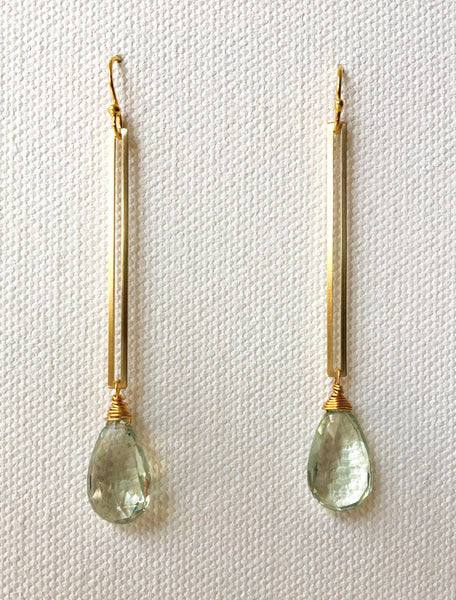 Long Elegant Green Amethyst Earrings