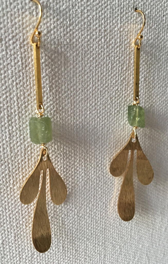 Long Brassy touch of "Grass" Earrings