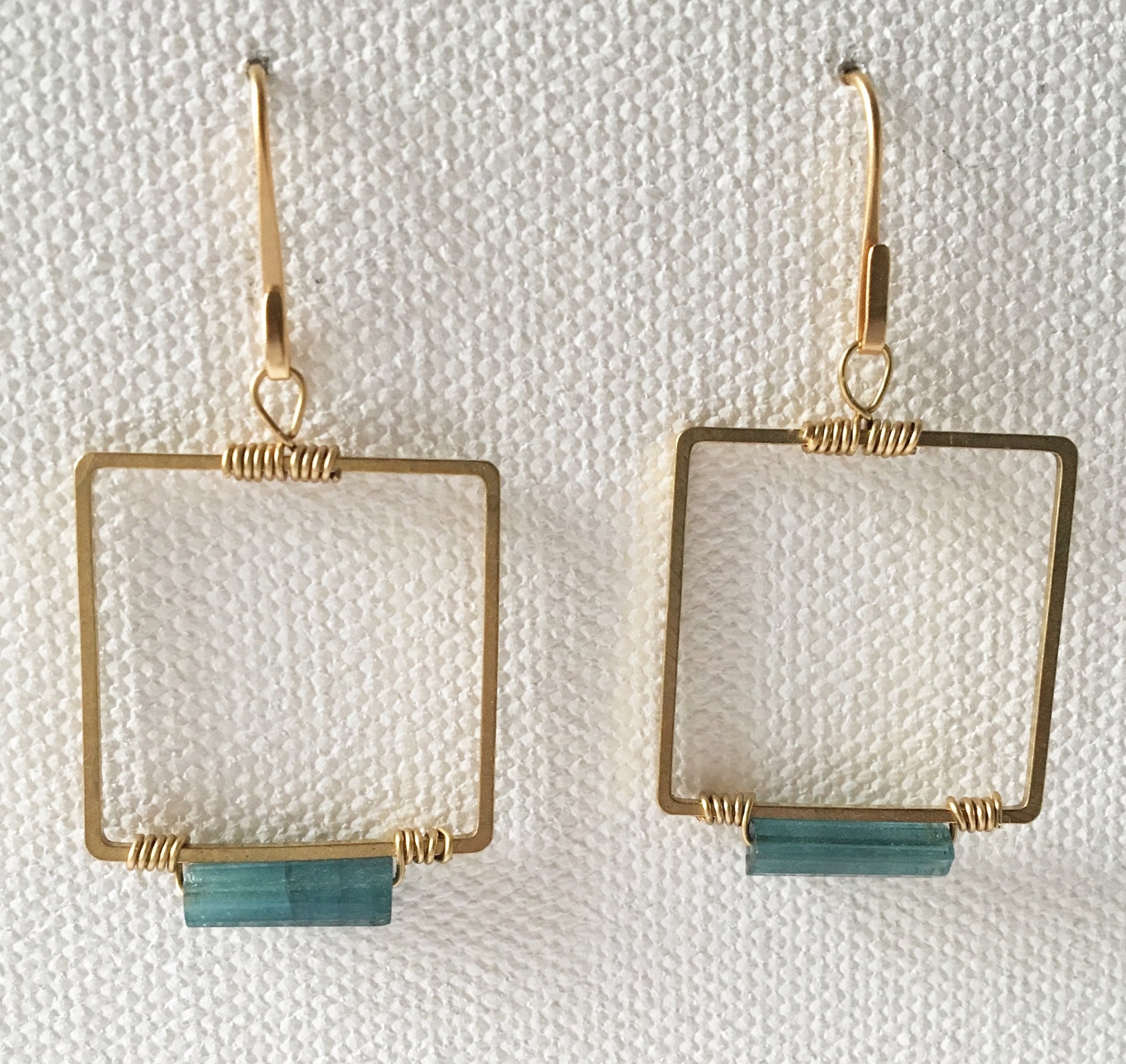 Tourmaline Tube & Brass Earrings