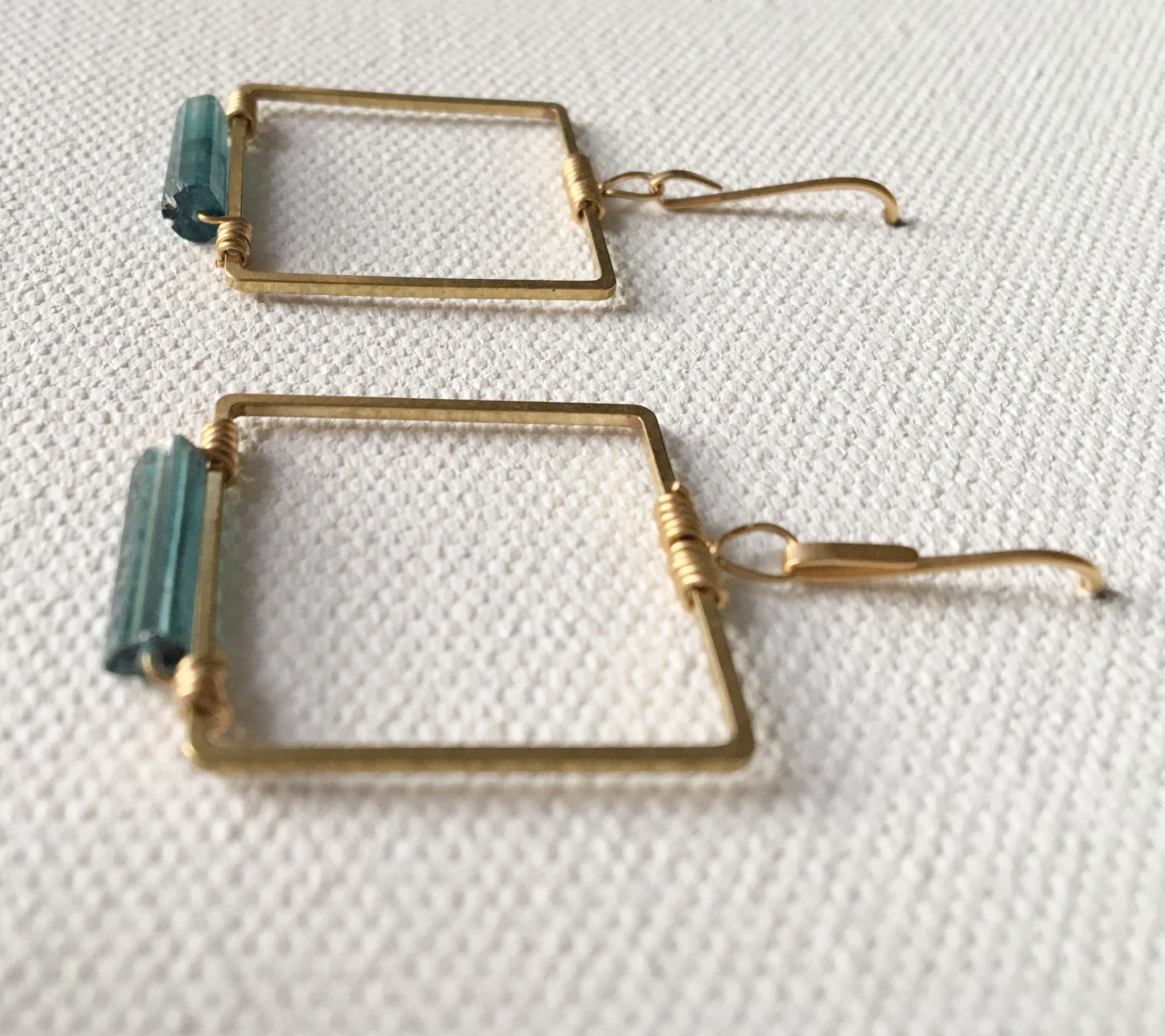 Tourmaline Tube & Brass Earrings