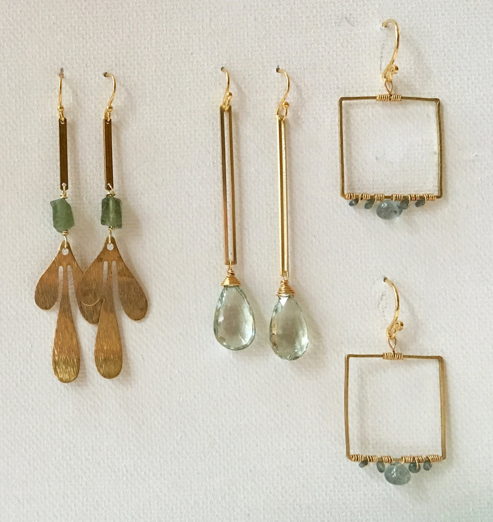 Long Brassy touch of "Grass" Earrings