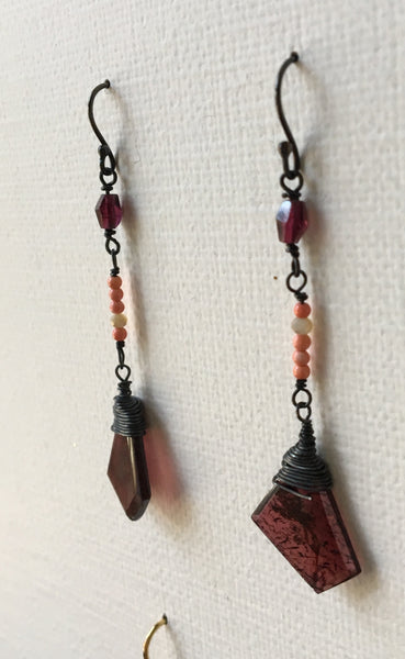 Flat Garnet Light Coral Earrings