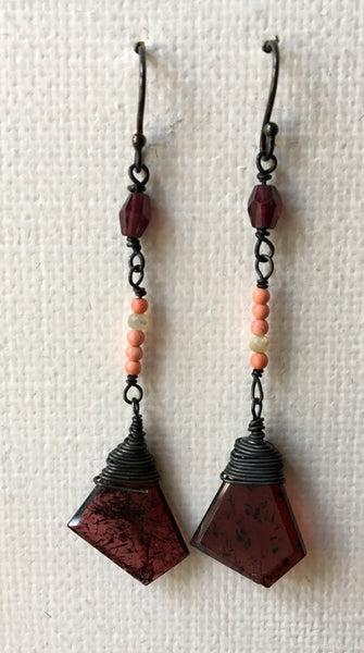 Flat Garnet Light Coral Earrings