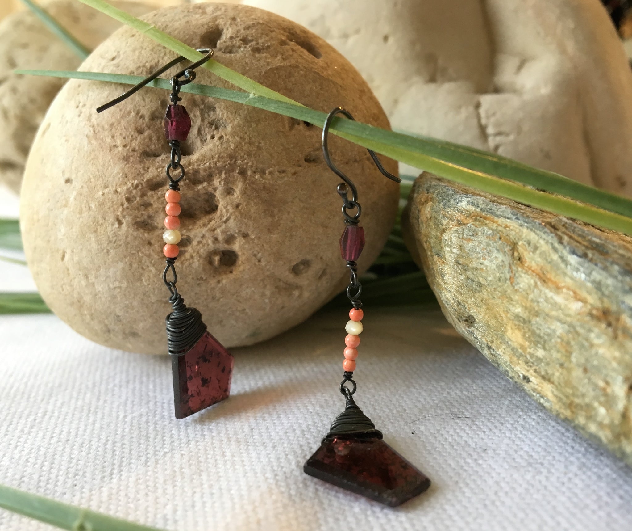 Flat Garnet Light Coral Earrings