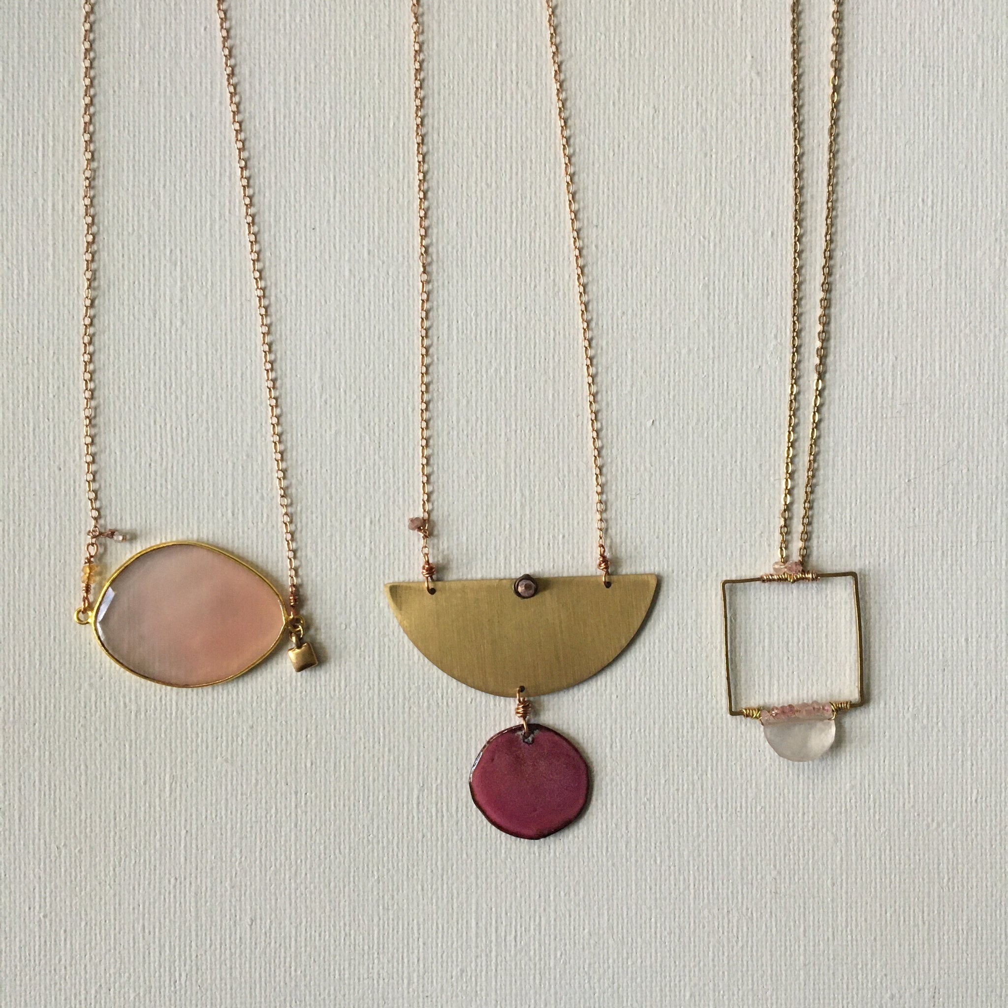 Pink Enamel Brass Necklace