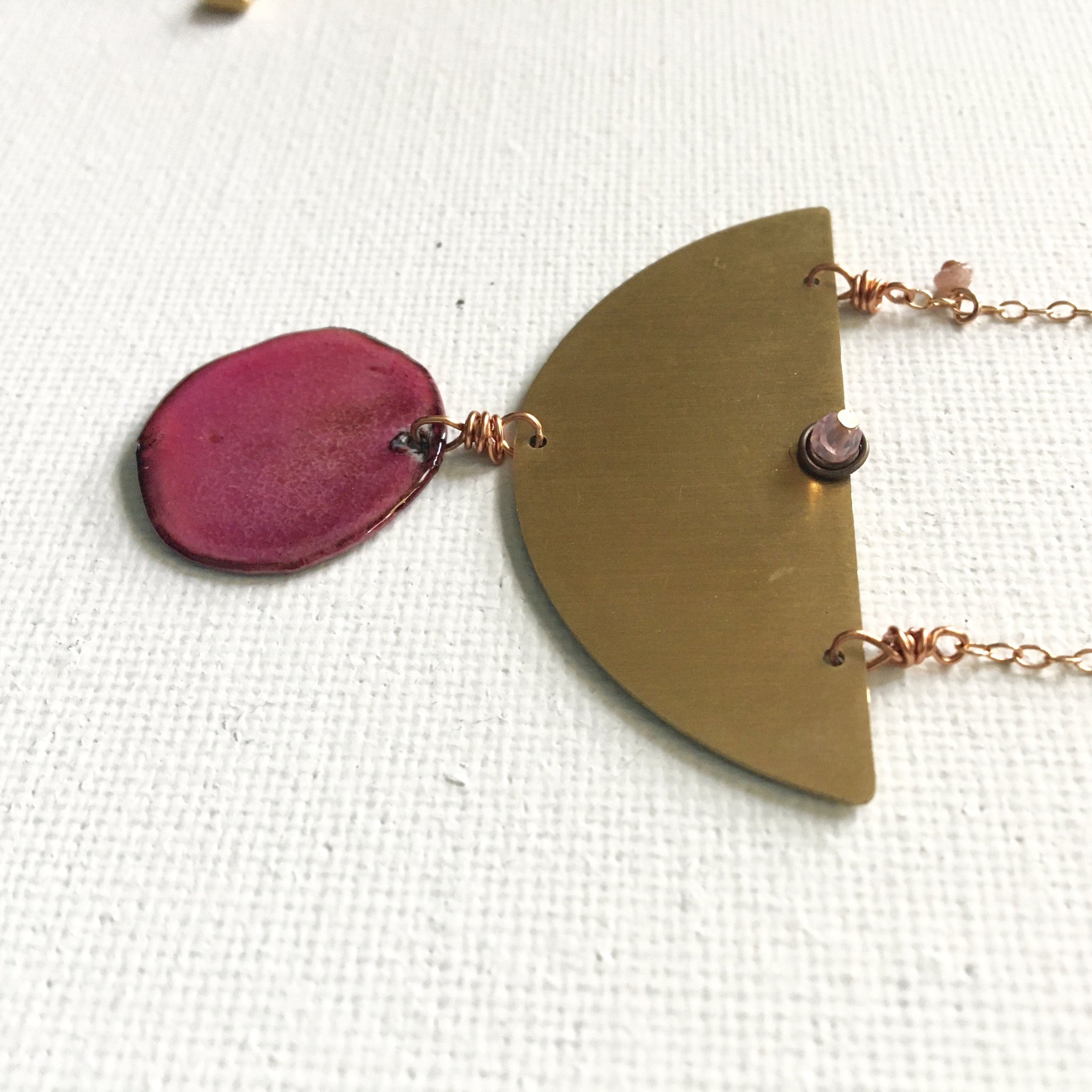 Pink Enamel Brass Necklace