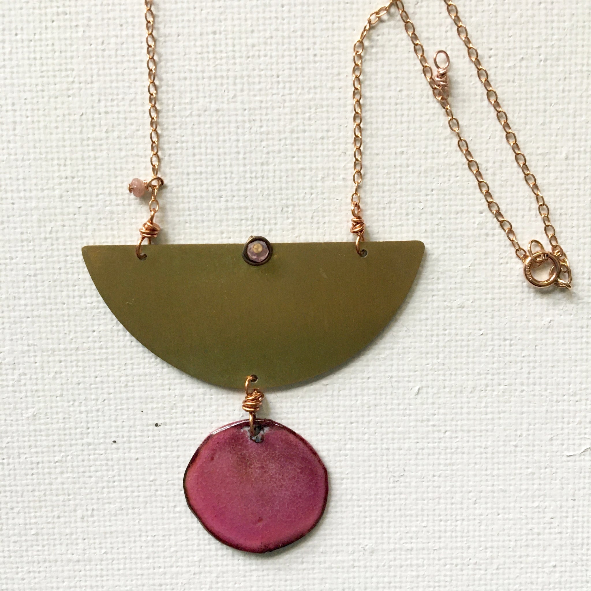 Pink Enamel Brass Necklace