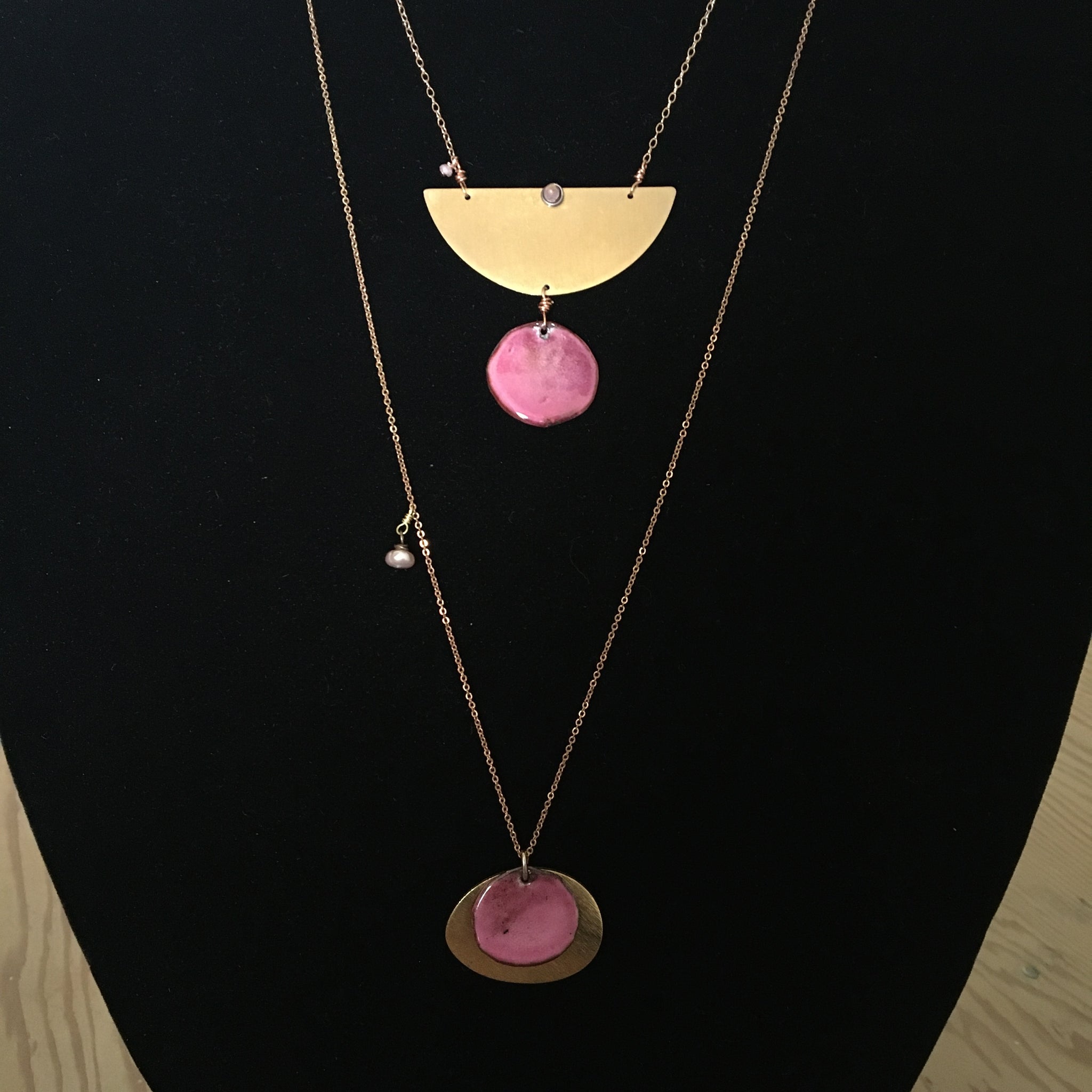Pink Enamel Brass Necklace