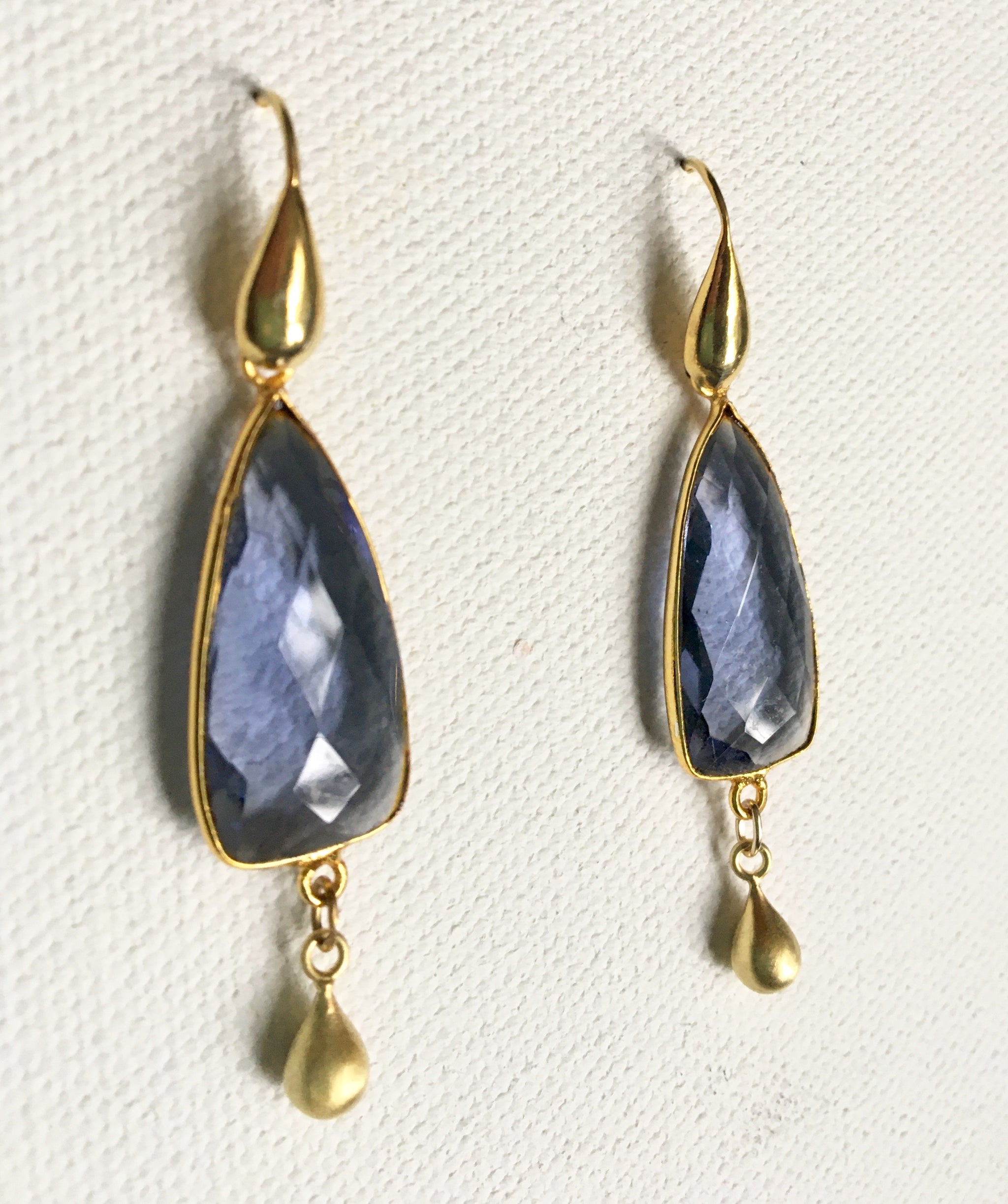 Tear Drop Gold and Iolite Earrings