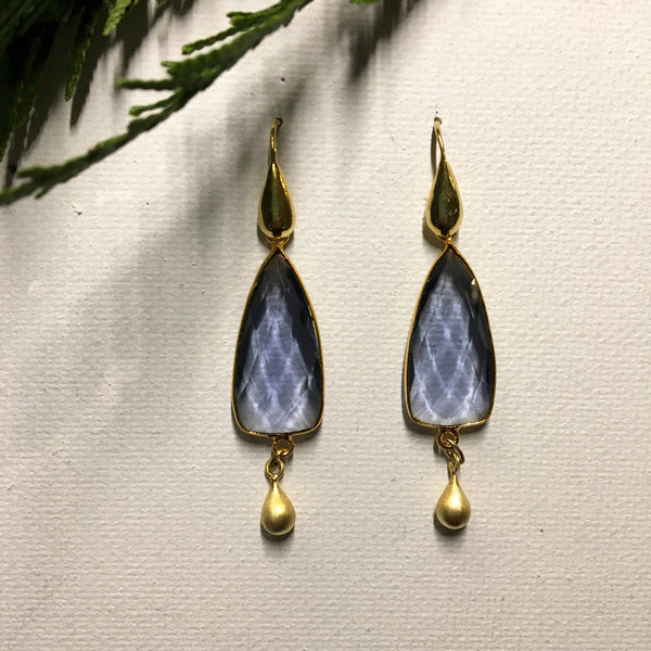 Tear Drop Gold and Iolite Earrings