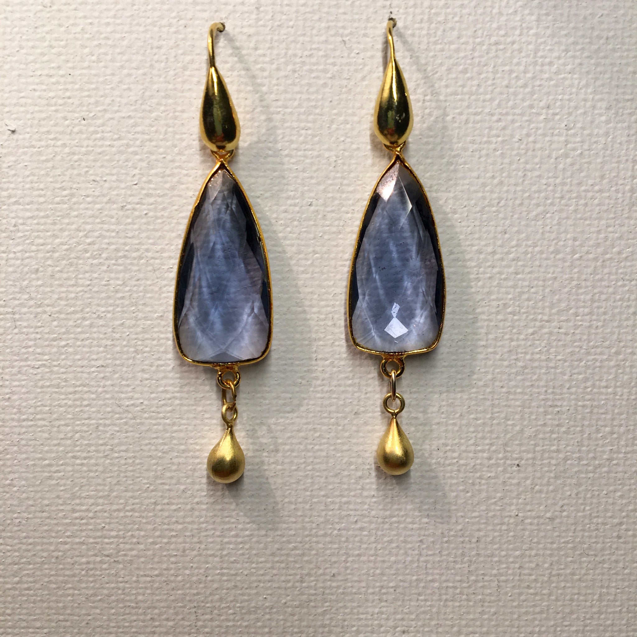 Tear Drop Gold and Iolite Earrings