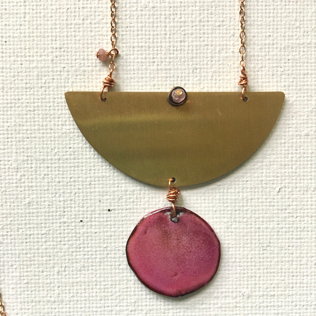 Pink Enamel Brass Necklace